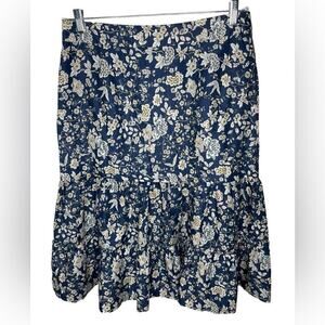 Antonio Melani Floral Cottage Core Midi Ruffle Tier Skirt Blue White size 12